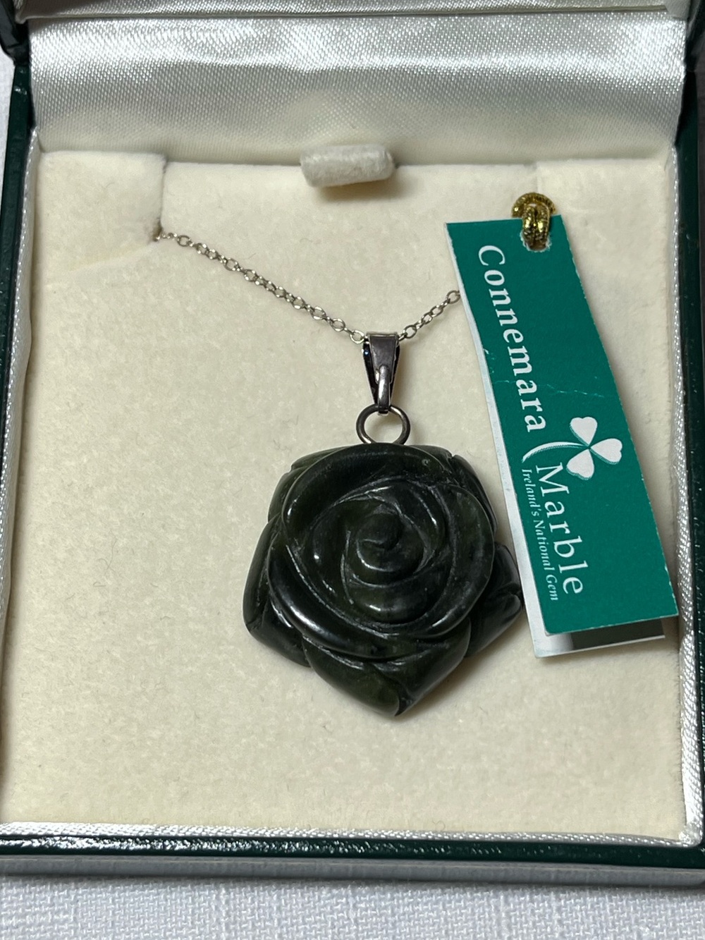 Connemara Marble Dark Green Rose Pendant Necklace